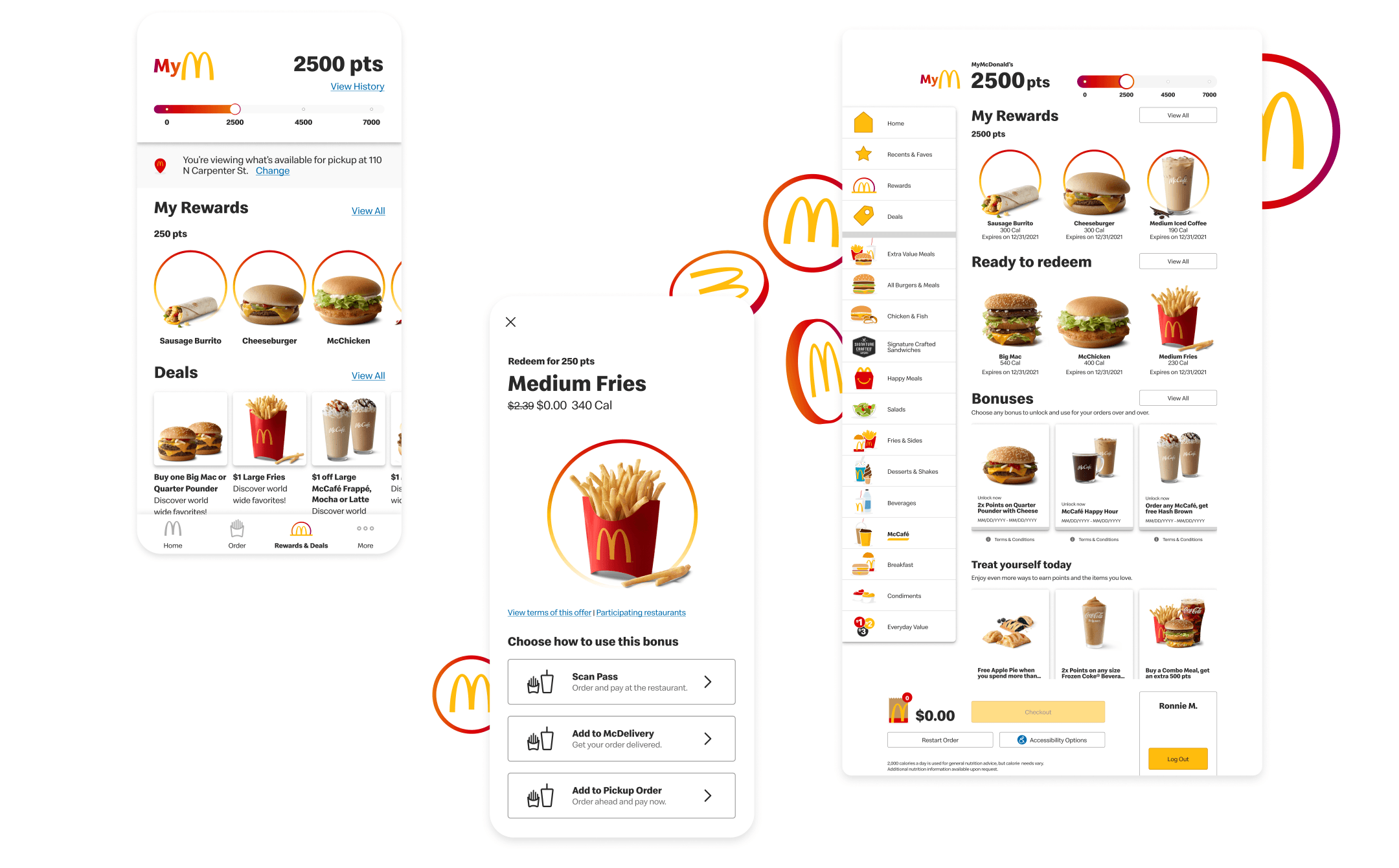 McDonald’s loyalty rewards screens in the mobile app